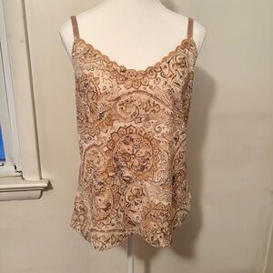 Avenue Paisley Lace-Trim Cami in Beige and Brown